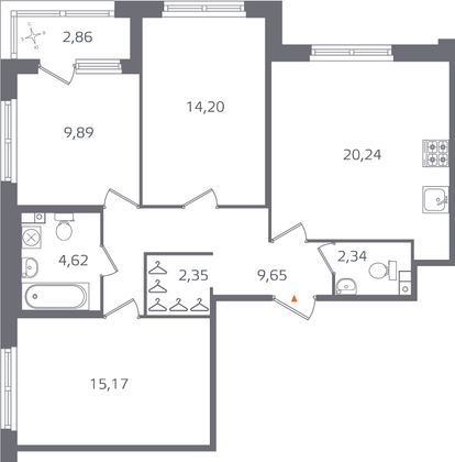 Продажа 3-комнатной квартиры 79,9 м², 2/15 этаж