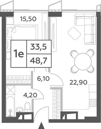 48,7 м², 2-комн. квартира, 11/56 этаж