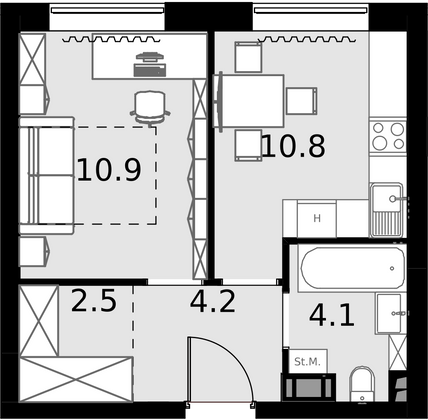 32,5 м², 1-комн. квартира, 7/28 этаж