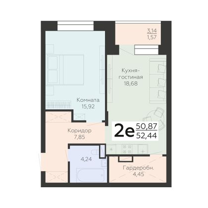 Продажа 2-комнатной квартиры 52,4 м², 17/24 этаж