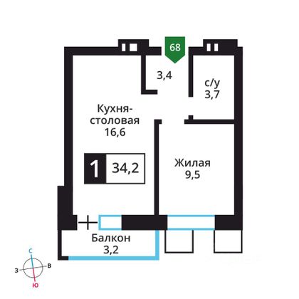 Продажа 1-комнатной квартиры 33,1 м², 5/6 этаж