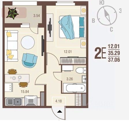 Продажа 1-комнатной квартиры 35 м², 1/10 этаж