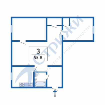 Продажа 3-комнатной квартиры 55,8 м², 2/5 этаж