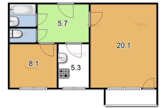 Продажа 2-комнатной квартиры 42,5 м², 1/9 этаж