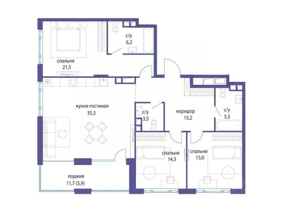 Продажа 3-комнатной квартиры 123,5 м², 3/10 этаж