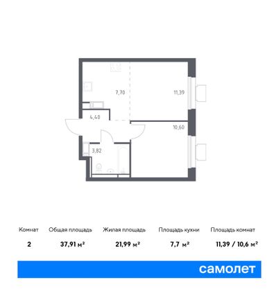 37,9 м², 1-комн. квартира, 14/17 этаж