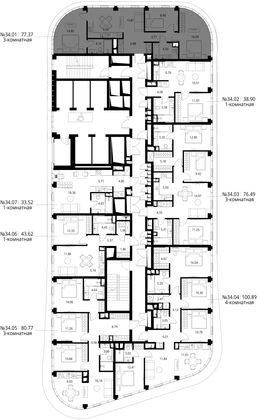 Продажа 3-комнатной квартиры 77,4 м², 34/49 этаж