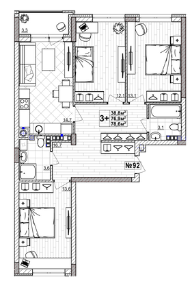 Продажа 3-комнатной квартиры 78,6 м², 3/4 этаж