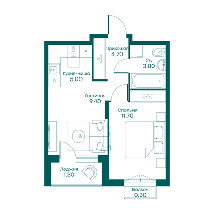 36,2 м², 2-комн. квартира, 2/6 этаж