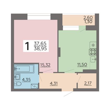 Продажа 1-комнатной квартиры 39 м², 15/24 этаж
