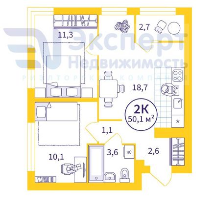 Продажа 2-комнатной квартиры 47 м², 15/20 этаж