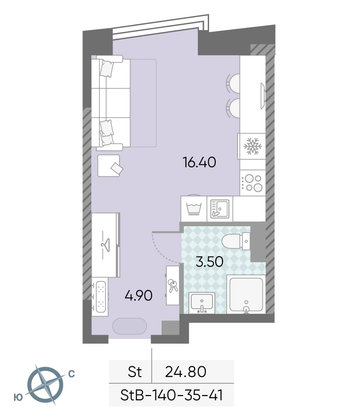 Продажа квартиры-студии 24,8 м², 35/58 этаж