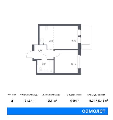 36,2 м², 1-комн. квартира, 12/12 этаж