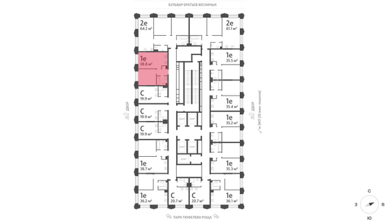 Продажа 1-комнатной квартиры 38,8 м², 13/43 этаж