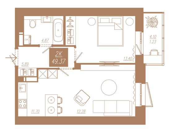 Продажа 2-комнатной квартиры 49,4 м², 19/23 этаж