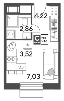 Продажа квартиры-студии 17,6 м², 15/15 этаж