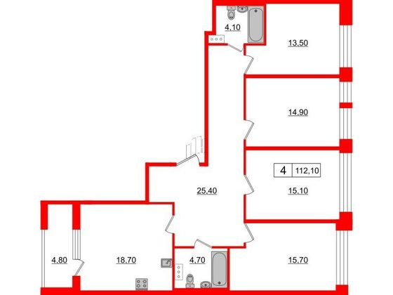 Продажа 4-комнатной квартиры 112,1 м², 6/10 этаж