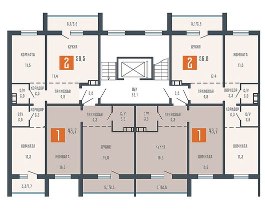 Продажа 1-комнатной квартиры 43,7 м², 3/10 этаж