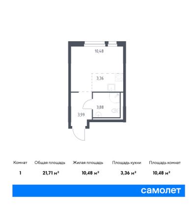 21,7 м², студия, 5/15 этаж