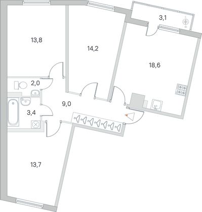 Продажа 3-комнатной квартиры 75,6 м², 2/4 этаж