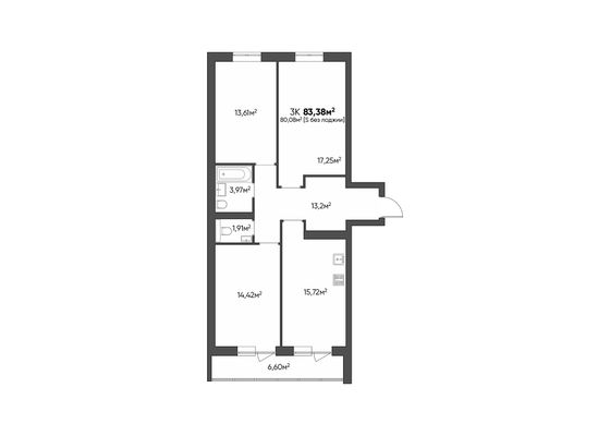 Продажа 3-комнатной квартиры 83,4 м², 2/9 этаж