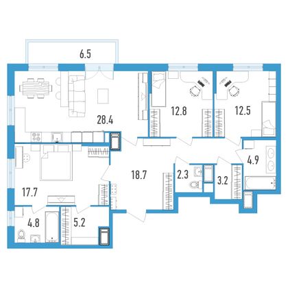 Продажа 3-комнатной квартиры 112,5 м², 9/18 этаж