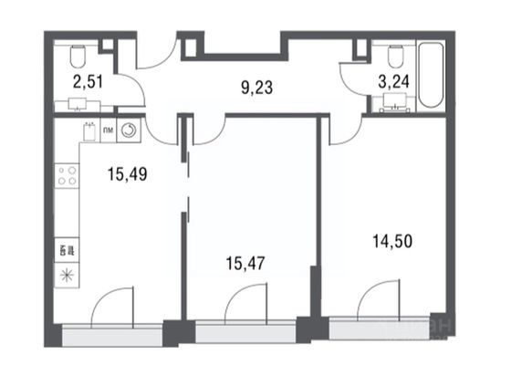 Продажа 2-комнатной квартиры 60,4 м², 9/25 этаж