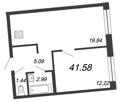 Продажа 2-комнатной квартиры 41,6 м², 2/4 этаж