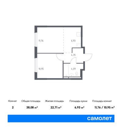 38,1 м², 1-комн. квартира, 17/17 этаж