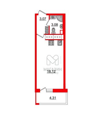 Продажа квартиры-студии 24,3 м², 5/19 этаж