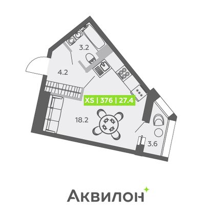 27,4 м², студия, 7/13 этаж