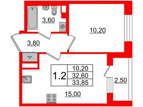 Продажа 1-комнатной квартиры 32,6 м², 3/4 этаж