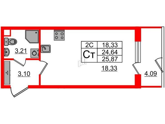 Продажа квартиры-студии 24,6 м², 1/5 этаж