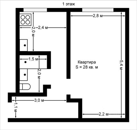 Продажа 1-комнатной квартиры 27,9 м², 1/2 этаж
