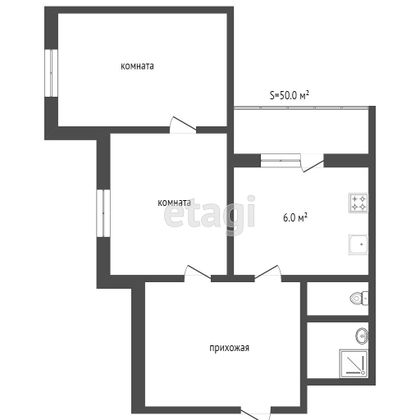 Продажа 2-комнатной квартиры 43,7 м², 3/6 этаж