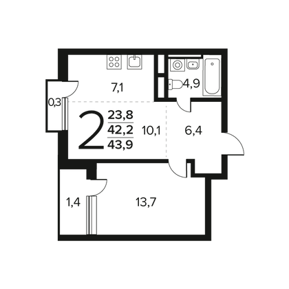 Продажа 2-комнатной квартиры 43,9 м², 6/9 этаж