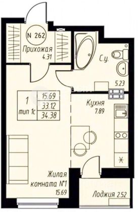 Продажа 1-комнатной квартиры 35 м², 8/12 этаж