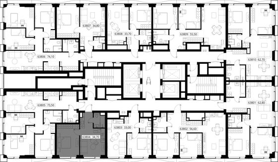 Продажа 1-комнатной квартиры 34,7 м², 38/48 этаж