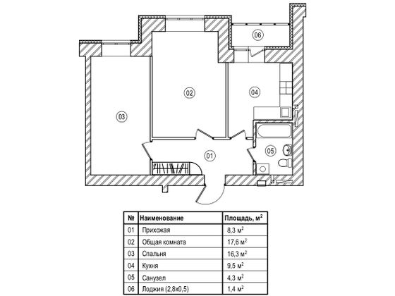 57,8 м², 2-комн. квартира, 6/12 этаж