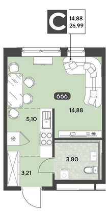 Продажа квартиры-студии 27 м², 9/25 этаж