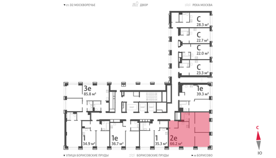 Продажа 2-комнатной квартиры 66,2 м², 2/52 этаж