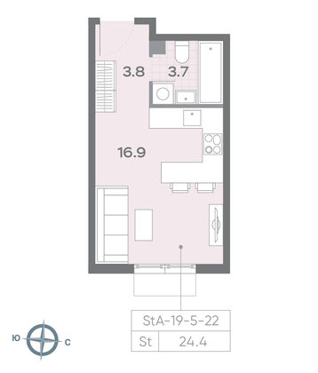 Продажа квартиры-студии 24,4 м², 10/23 этаж