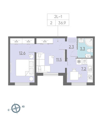 Продажа 2-комнатной квартиры 36,9 м², 1/22 этаж