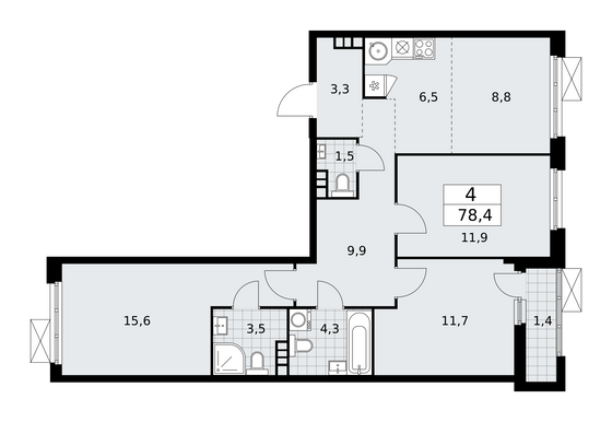 78,4 м², 4-комн. квартира, 4/18 этаж