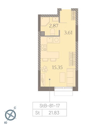 Продажа квартиры-студии 21,8 м², 17/23 этаж