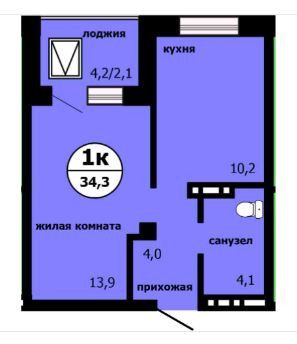 Продажа 1-комнатной квартиры 34,4 м², 5/19 этаж