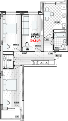 Продажа 3-комнатной квартиры 79,5 м², 2/19 этаж