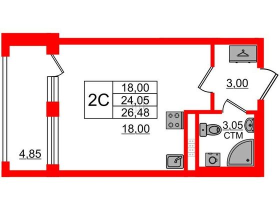 Продажа квартиры-студии 24 м², 3/4 этаж