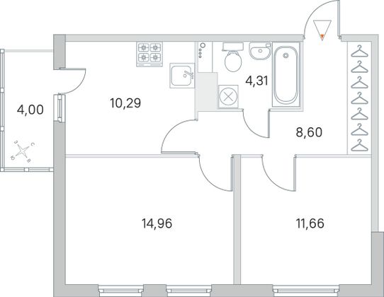 Продажа 2-комнатной квартиры 51,8 м², 3/8 этаж