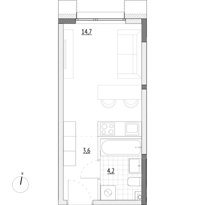 22,5 м², студия, 2/7 этаж